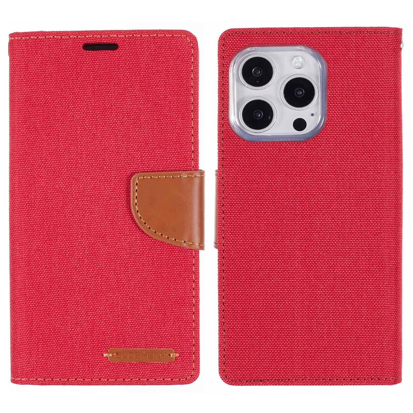 

MERCURY GOOSPERY For iPhone 16 Pro Case Canvas Texture Leather Wallet Phone Cover Red