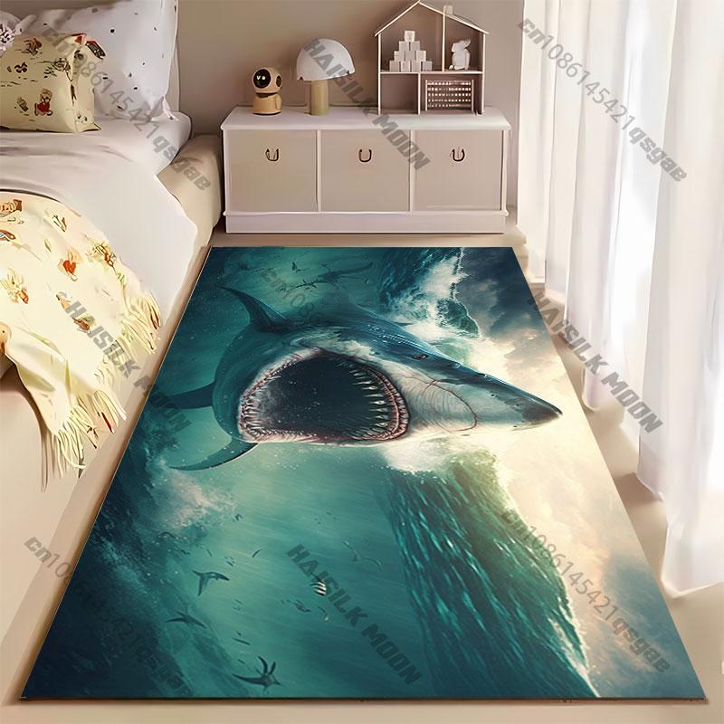 Giant Shark Attacking Ocean Carpet Yoga Living Room Room Decor Children's Crawling Mat Doormat Area Rug Games Mat