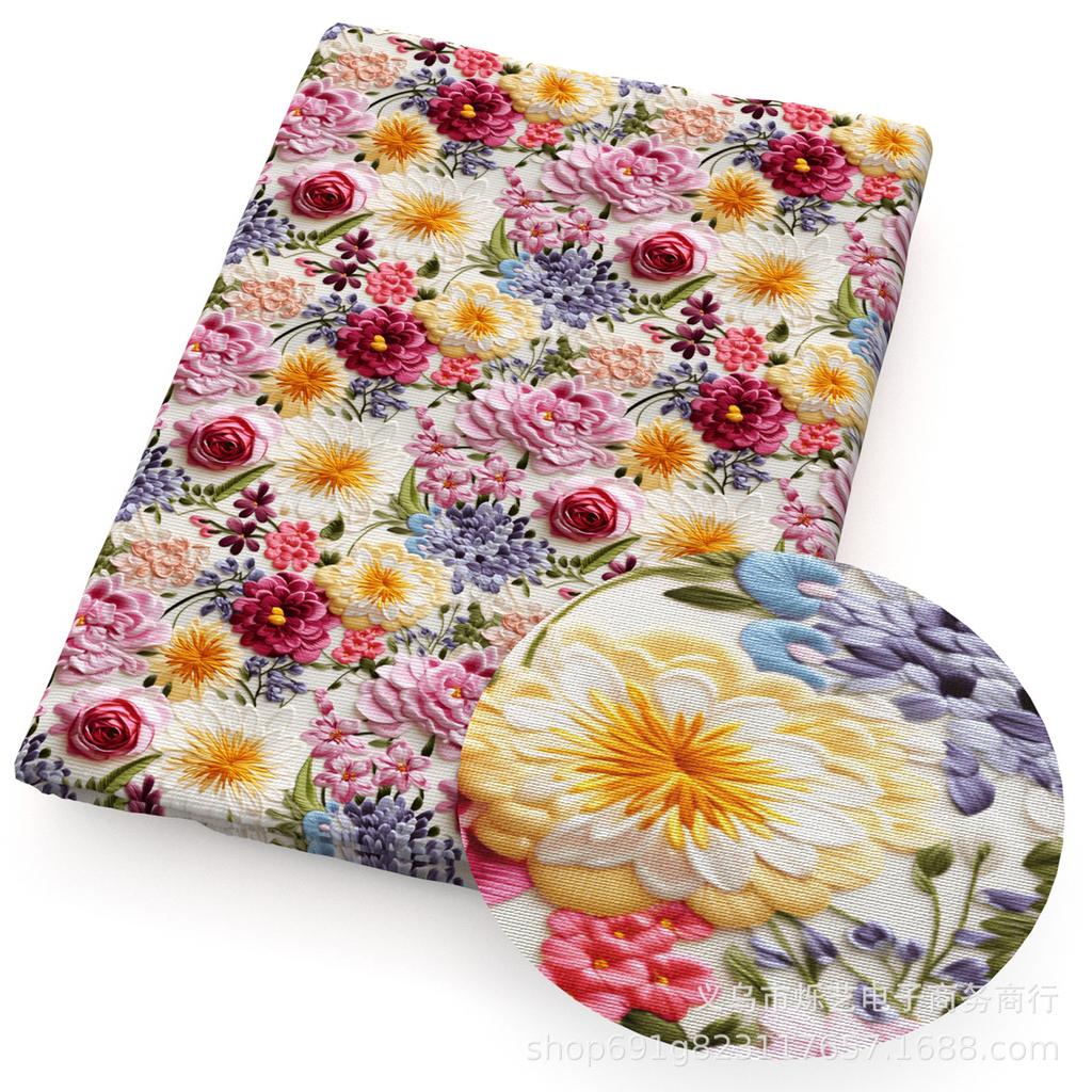 DIY Synthetic Leather Fabric Flowers Florals Printed Imitation Embroidery Faux Leather Shoes Imitation Embroidery