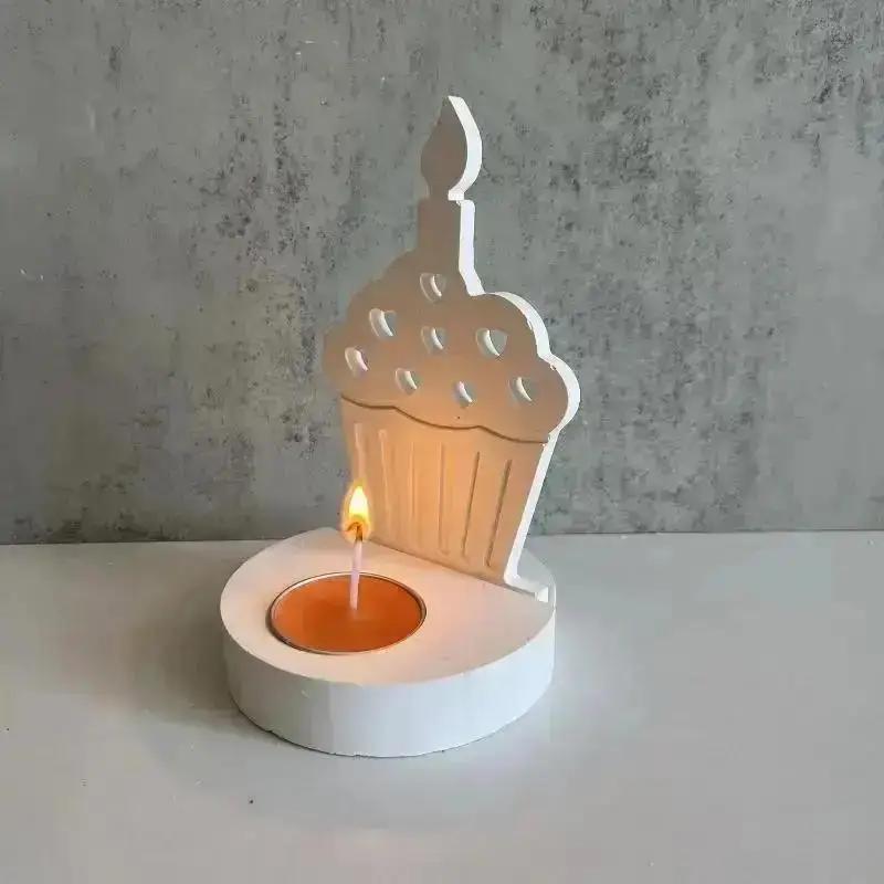 DIY Cake Tea Light Gypsum Craft Gifts Making Home Brithday Decor Candle Holder Silicone Mold Heart Cake Candlestick Resin