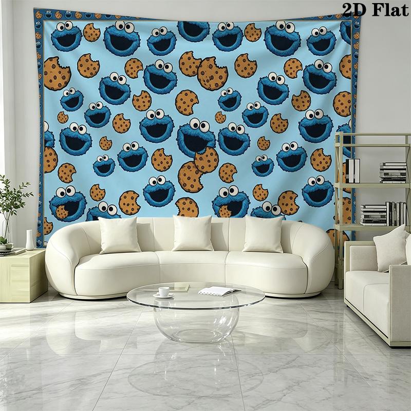 Cookie Monster Wall Tapestry Aesthetic Wall Hanging Printed Fabric Blanket Decorative Tapestries for Bedroom Living Room Home Decor