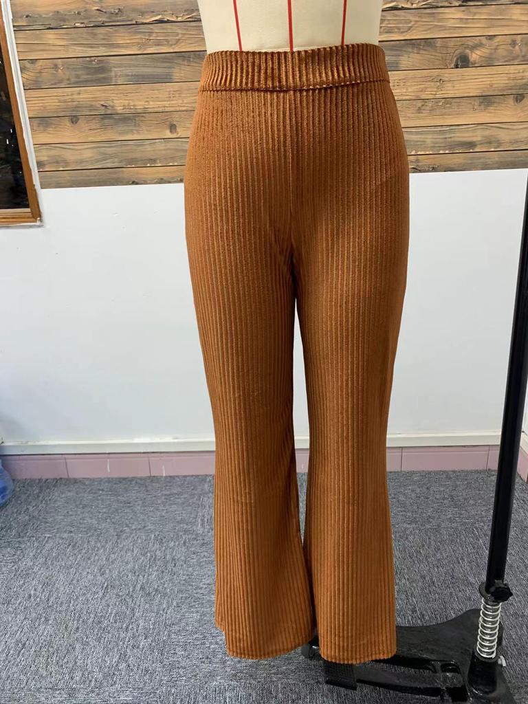 High-Waisted Corduroy Flare Pants - Casual Wide-Leg Long Trousers for Women (Autumn/Winter Collection)