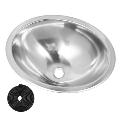 446x346x150mm Pia Oval Redonda para RV em Aço Inoxidável 304 Lavatório de Mão para Cozinha Banho com Saída de Esgoto de 40mm para Barco