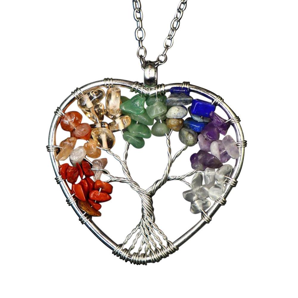7-Color Natural Crystal Stone Tree of Life Pendant Necklace