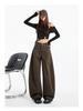 Women's Coffee Wide-Leg Jeans: Curved Cut, 2025 Fall/Winter, Loose, Slimming, Versatile, Floor-Length.