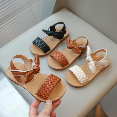 Kleinkind Mädchen Ledersandalen 2024 Sommer Nagelneu Kinder Strandschuhe Offene Zehen mit Schleife Süße Prinzessin 21-30 Rutschfest