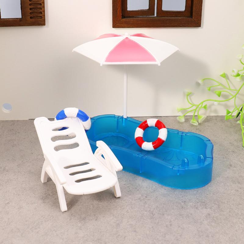 New 1 Set Children Play Toys Doll House Cute Simulation Mini Swimming Pool Swimming Circle Beach Chair Kit Model DIY Decoration