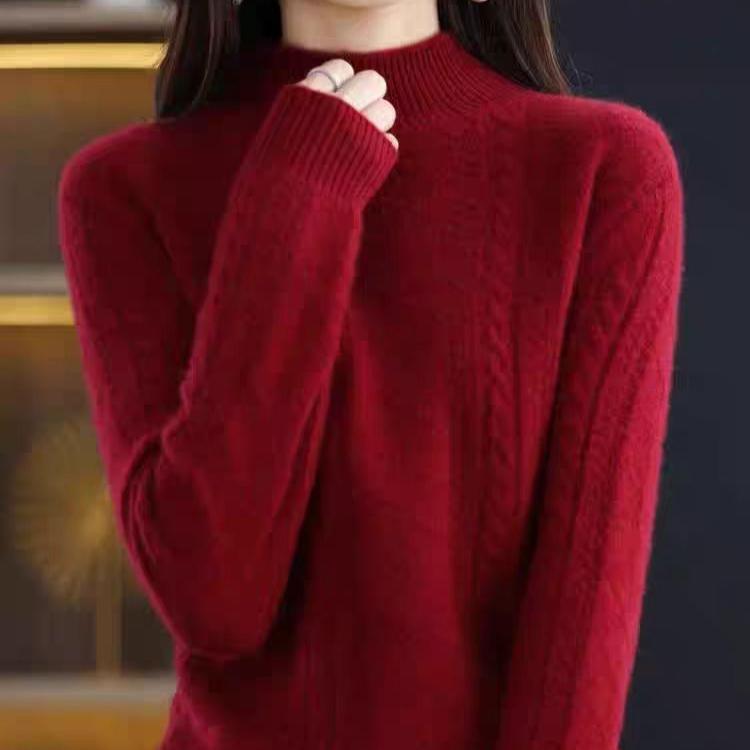 Half Turtleneck Sweater Thickened Knitted Sweater for Women In Autumn and Winter Solid-colored Top and Loose Warm Pullover