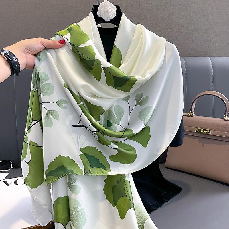 Popular Design Satin Finish Silk Scarf Fashion Print 180X90CM Shawl Women Luxury Brand Lrage Scarves The Four Seasons Warm Hijab