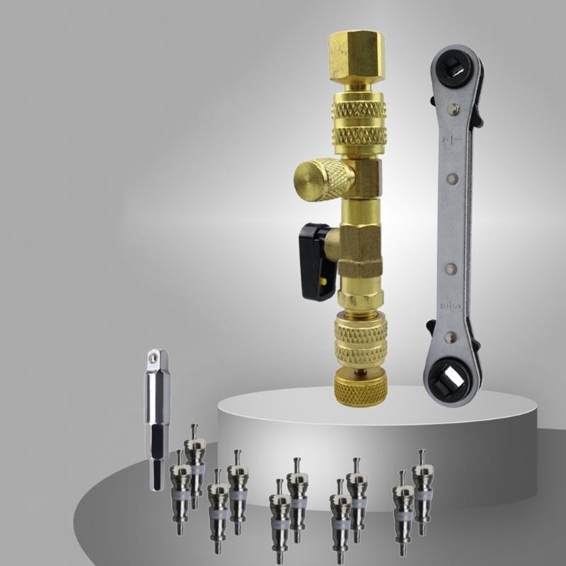 Valves Cores Remover Tool with Hex Bit Adapter Valves Cores HVAC Service Wrench Set for Air Conditioner Equipment Repair
