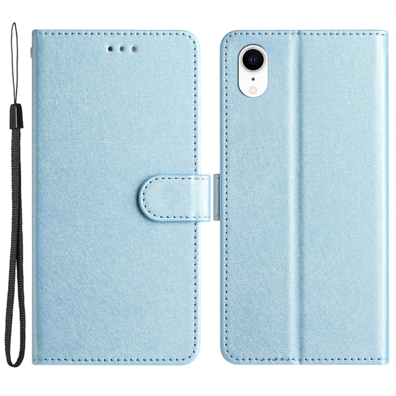 

Wallet Case for iPhone XR 6.1 inch Silk Texture PU Leather Phone Stand Cover with Wrist Strap Sky Blue