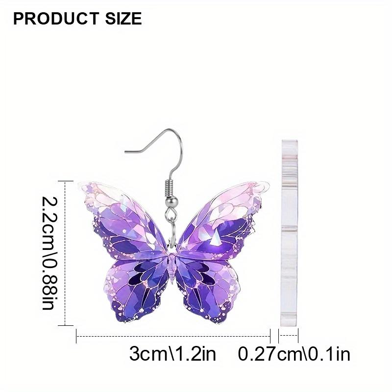 2D Plochý Fialový Motýlkový Prvek Akrylový materiál Visací Náušnice Lehké Barevné Náušnice pro Ženy Šperky Dárky