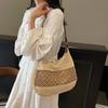 Women Hollow Shoulder Bag Large Capacity Straw Weaving Travel Handbag Adjustable Strap Shopper Tote Bag
