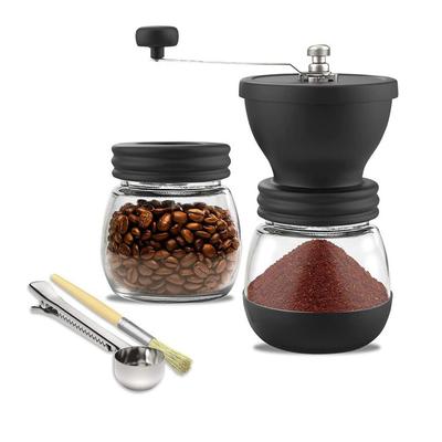 Manual Coffee Grinder Set with Conical Ceramic Burrs, Small Manual Coffee Grinder, Adjustable Coarse and Fine Grinding, Includes 2 Glass Jars, Brush,