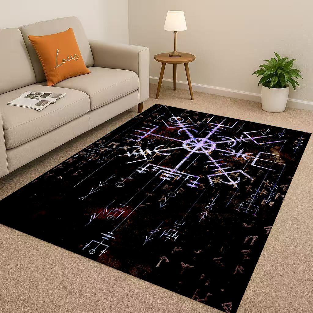Classic Nordic Viking Totem Vegvisir Rune Valhalla Valknut Living Room Non-Slip Area Rug Carpet for Bedroom Sofa,Home Doormat