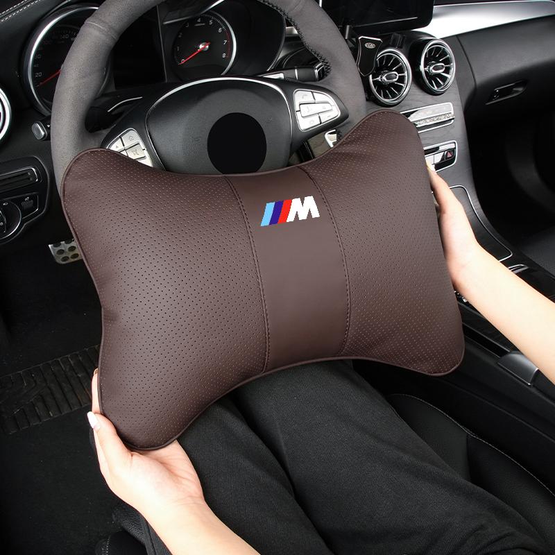 2025 Hot Leather Car Seat Headrest Memory Foam Comfort Neck Pillow Auto Interiors For BMW M X1 X3 X5 F30 F10 E90 F20 E46 E60 E70