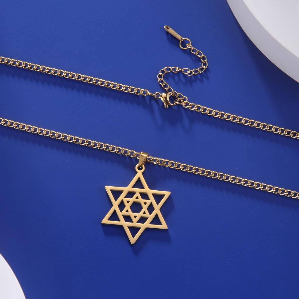 Collana Ace Acciaio Inossidabile Esagono Croce Protettivo Religioso Design Catena Oro per Uomo