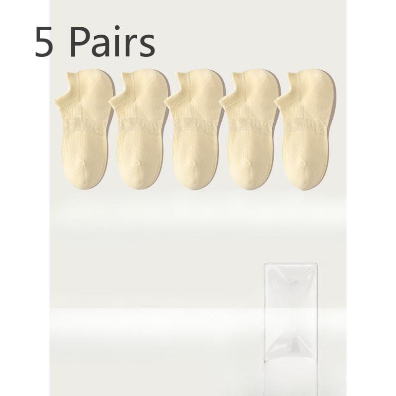 5 Pairs of Women's Summer Thin Style Versatile Solid Color Mesh Breathable 7A Antibacterial Deodorant Boat Socks