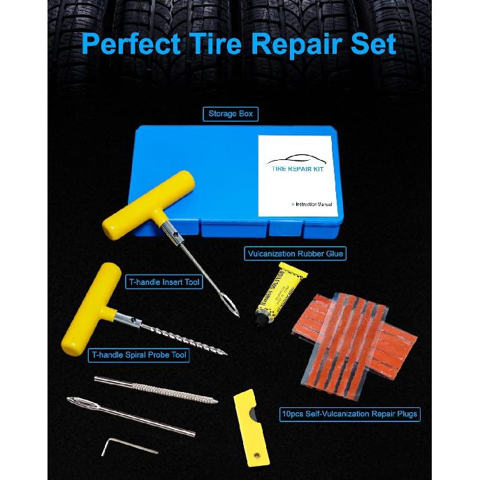 Repair Kit with Plugs, Plug Kit Heavy Duty Professional for Car, ATV, Motorcycle