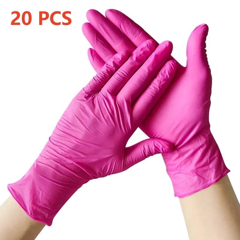 

20/50/100PCS Rose Red Nitrile Gloves Disposable Anti-Slip Gardening Gloves with Textured Grip Cleaning Working Protictive Gloves S
