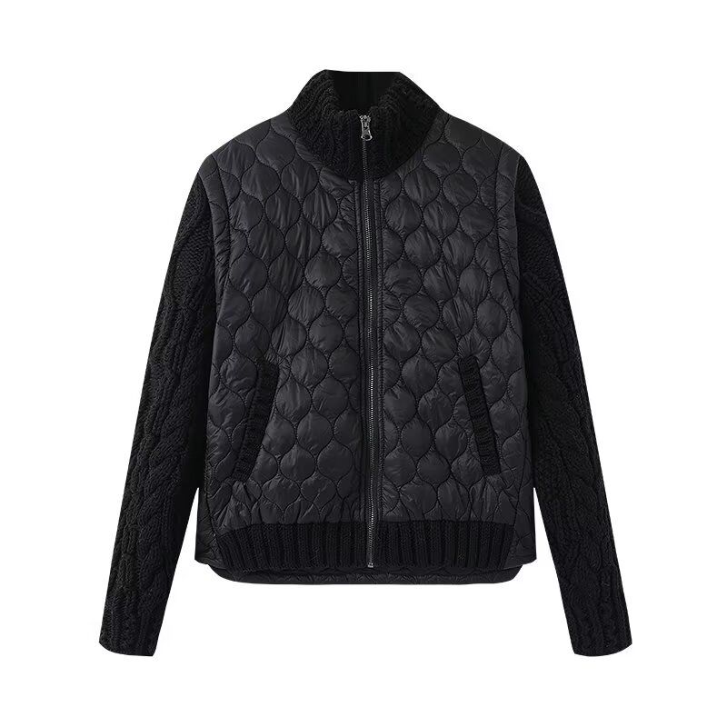 

Kaslead New Women clothes Western Style Fashion Nylon Fabric Quilted Cotton Sweater Jacket Black L