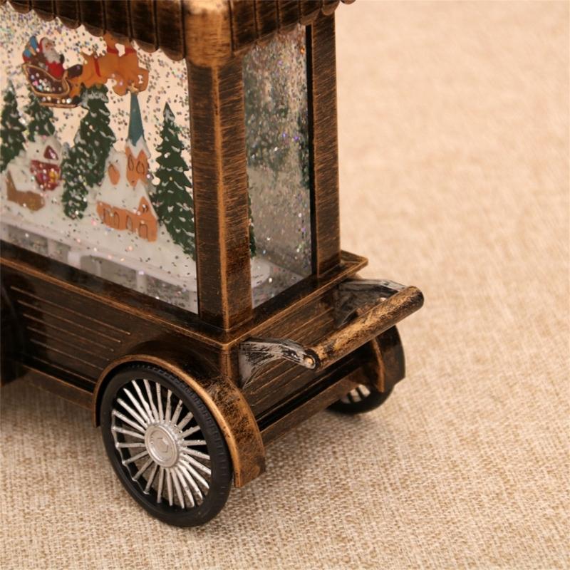 Lighted LED Musical Christmas Music Box Christmas Toy Music Box Snow Globe Cart Table Ornament for Home Decoration