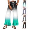 Damen Freizeithose mit weitem Bein und Kordelzug, Stretch, Hoher Bund, Gerüschter Saum, Weite Beine, Mit Gürtel und Taschen