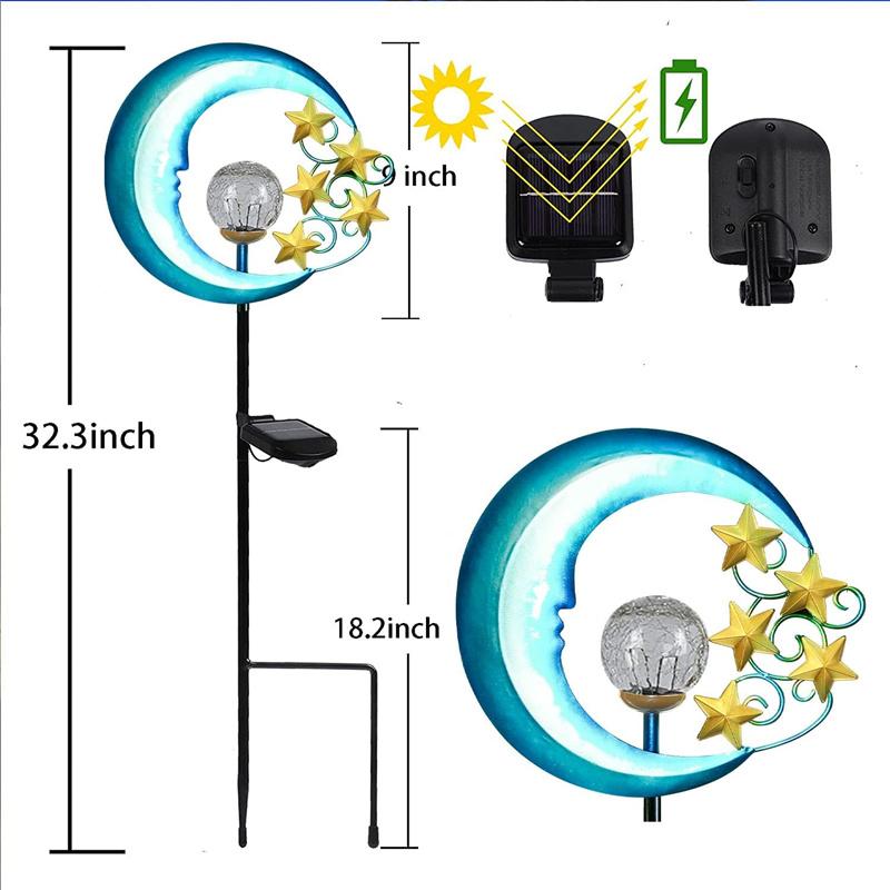 Solar Powered Garden Lights With Crackle Glass Globe Stars Moon Garden Solar Stake Light Outdoor Led Landscape Lighting for Path