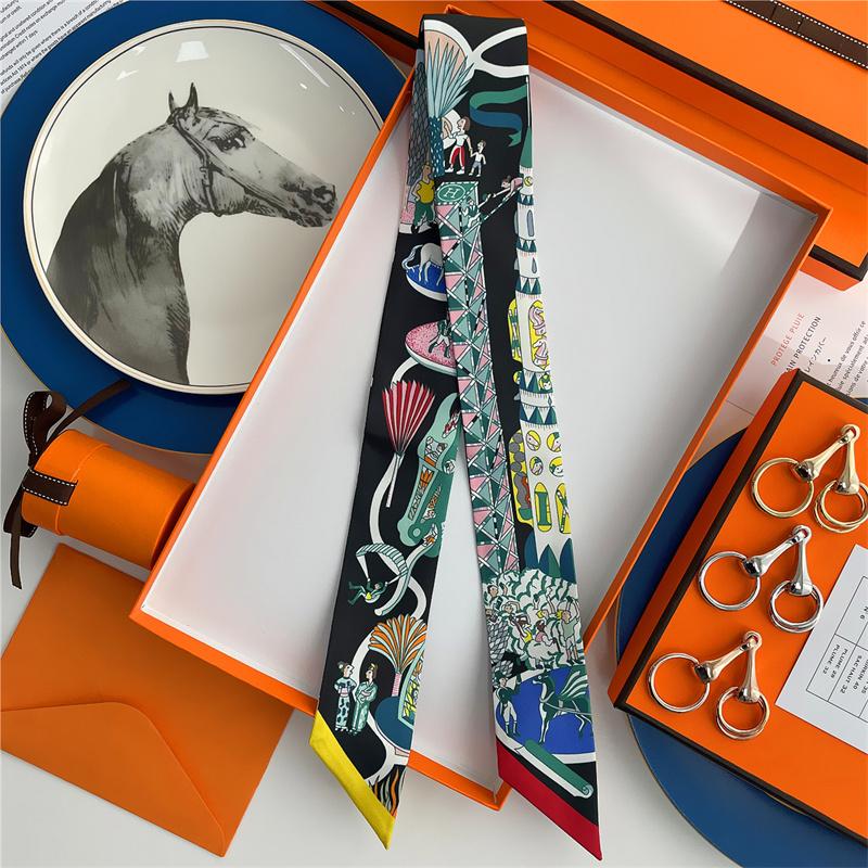 Cachecol de Seda 100% de Alta Qualidade Marca de Luxo Mulheres Faixa de Cabeça Faixa de Cabelo Foulard Gravata Lenço de Pescoço Cachecóis Skinny Acessórios