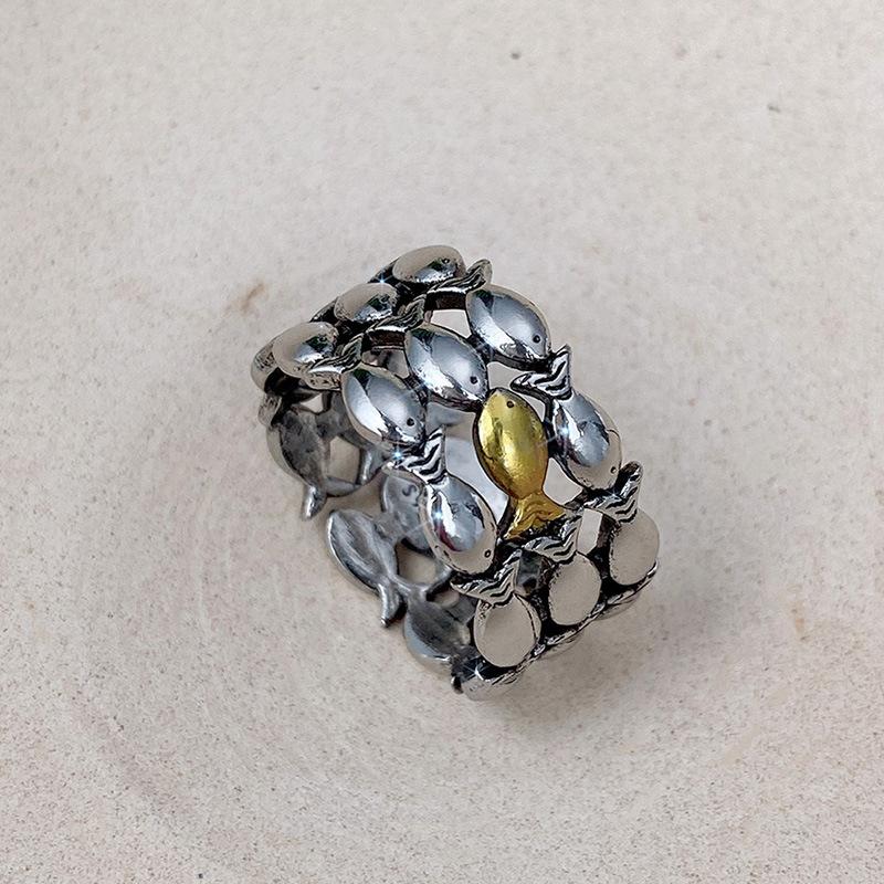 Jewelry, Creative Two-Color Plated Small Fish Ring, A Goldfish Upstream Inspirational Ring
