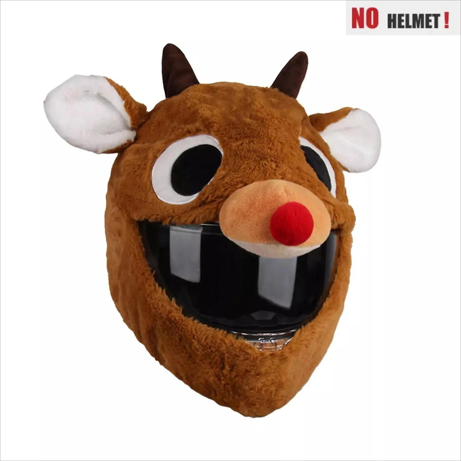 Universele Kerst Helmhoes voor Motorfiets Cartoon Eland Kerstman Pluche Set Kerst Cosplay Stiksels Hoes