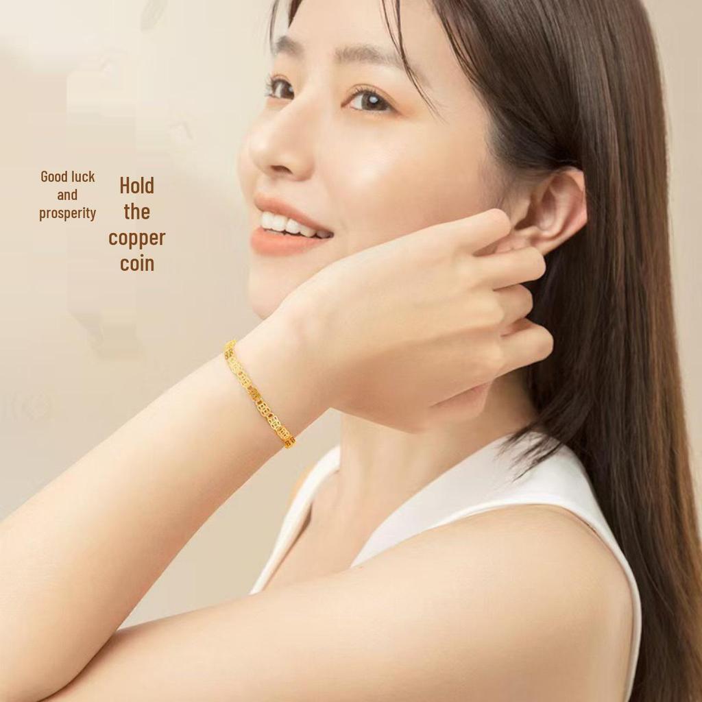 Women's Light Luxury S925 Sterling Silver & Copper Coin Bracelet - Elegant Gift for Her