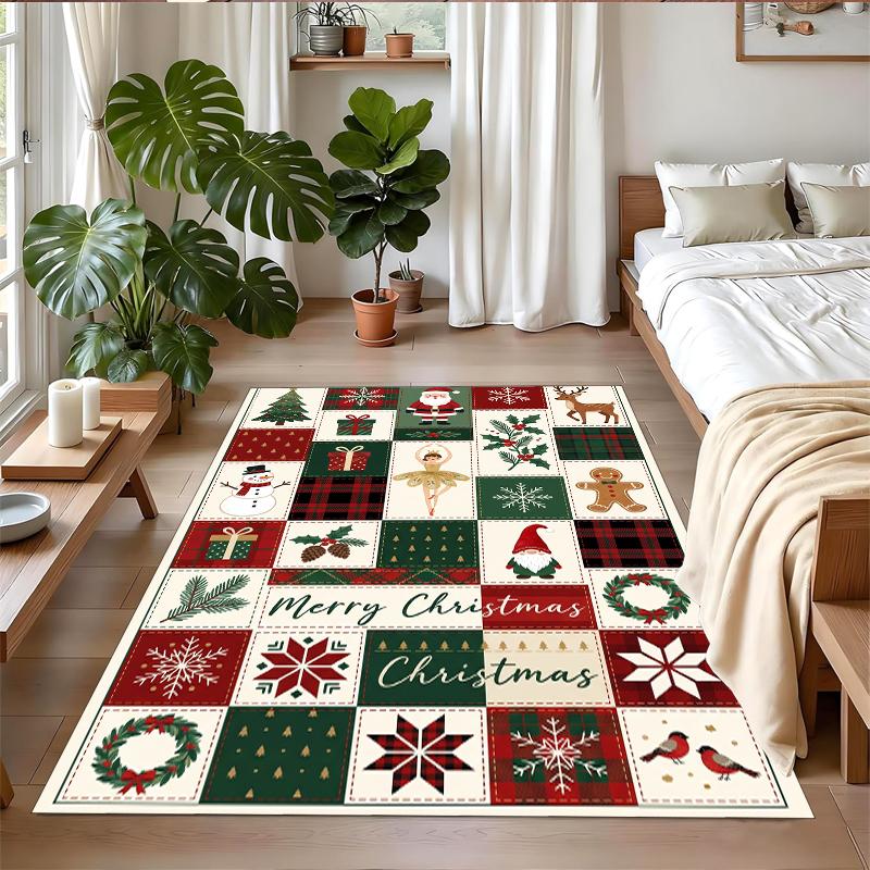 Christmas Printed Square Area Rug Soft Non Slip Floor Carpet For Bedroom Holiday Gift