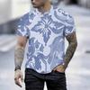 Women Short Sleeve Crew Neck T Shirt Dark Navy Pink Hibiscus Green Tropical Palm Leaf Print Top