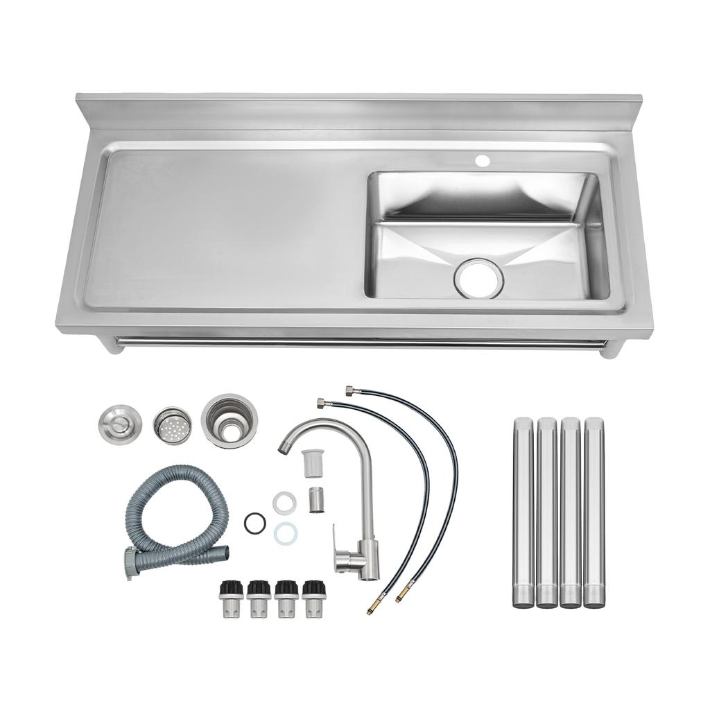 Stainless Steel Kitchen Sink Free Standing W/ Adjustable Feet, Commercial Restaurant Sink, 201 Stainless Steel Single Bowl Sink