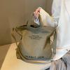 Thickened Washed Canvas Tote Bag Large Capacity Crossbody Shoulder Bag Minimalist Letter Print Design Commuter Zipper Handbag