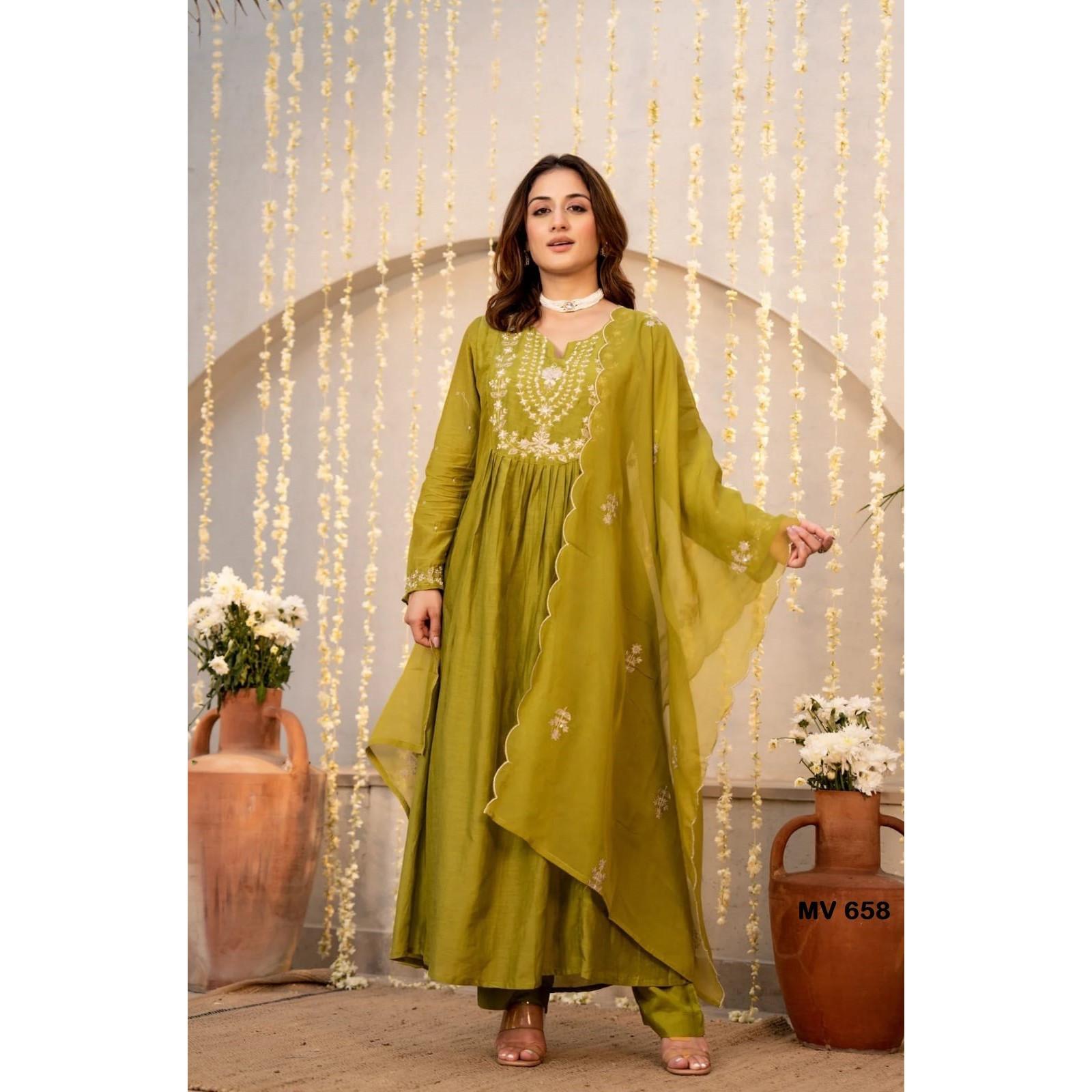 Bollywood Wedding Wear Aline Kurti Set Women Designer Kurta Pant Dupatta Set S