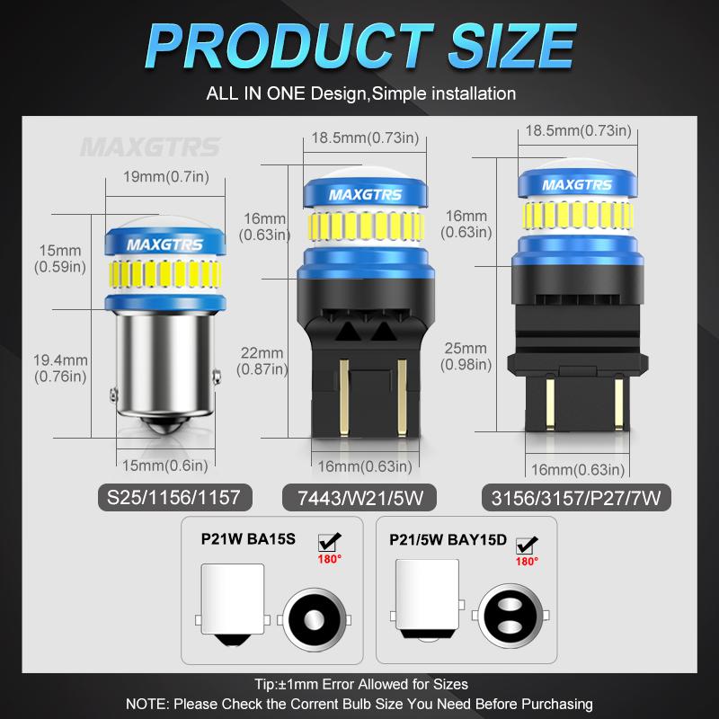 MAXGTRS 2x LED T20 1157 BAY15D Car Lights P21/5W P27/7W BA15D 7443 W21/5W LED Turn Signal Brake Reverse Tail Lamp