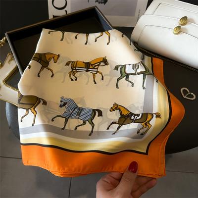 Luxury Horse Print Square Silk Scarf For Women Hijab Hair Bands 70Cm Neckerchief Female Satin Shawl Ribbon Headband