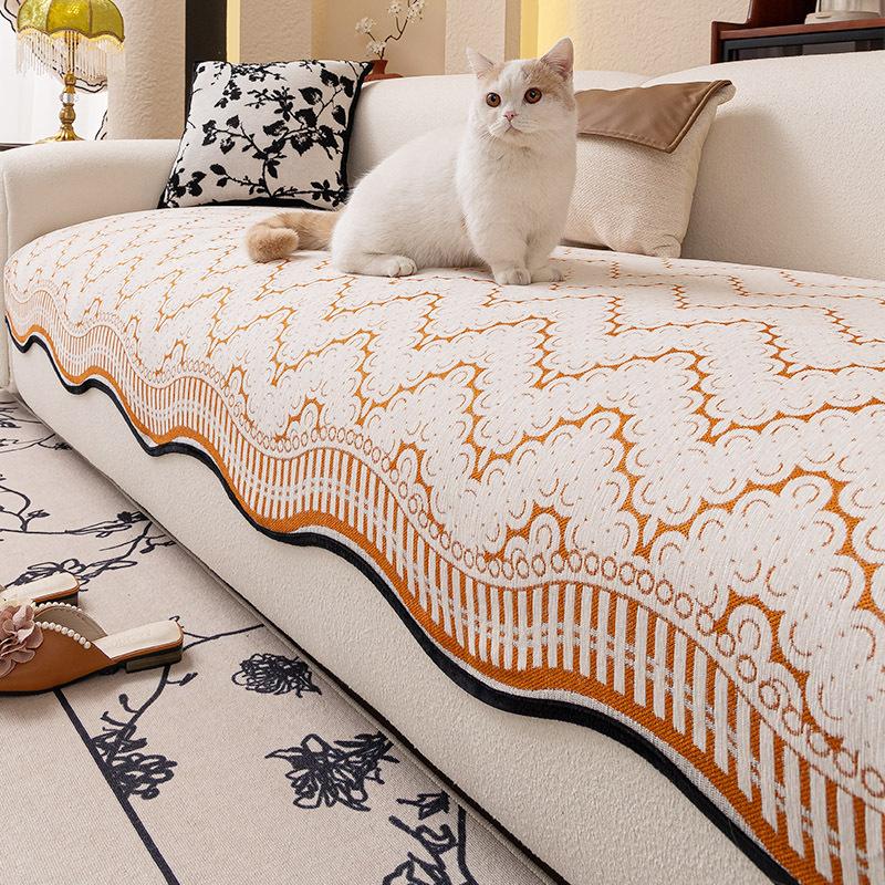 

New Four-Season Universal Special-Shaped Sofa Cushion Cover Cloth French Simple Seat Cushion Fixed Non-Slip Straight Row Seat Cushion 90*70cm