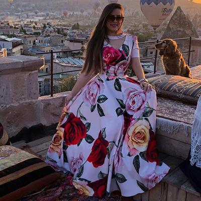 Rochii de vară cu mânecă scurtă, cu mâneci scurte, cu mărgele, imprimate cu trandafiri