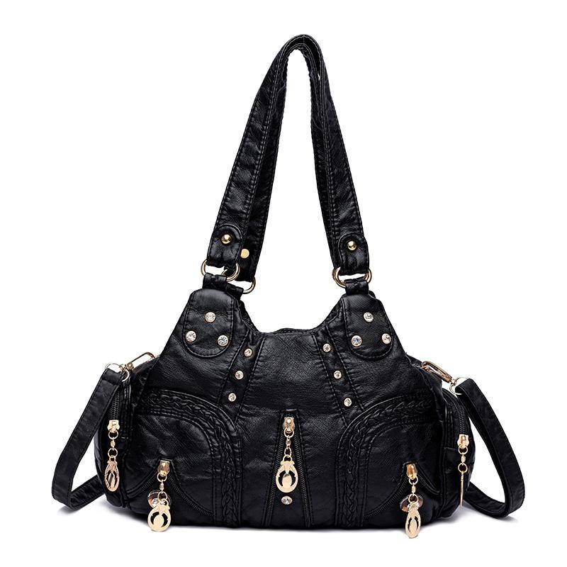 Braided Contrasting Women's Shoulder Bag Double-layer Large Capacity Street Trend Colorful Rivet Women's Shoulder Bag Pleated Bag