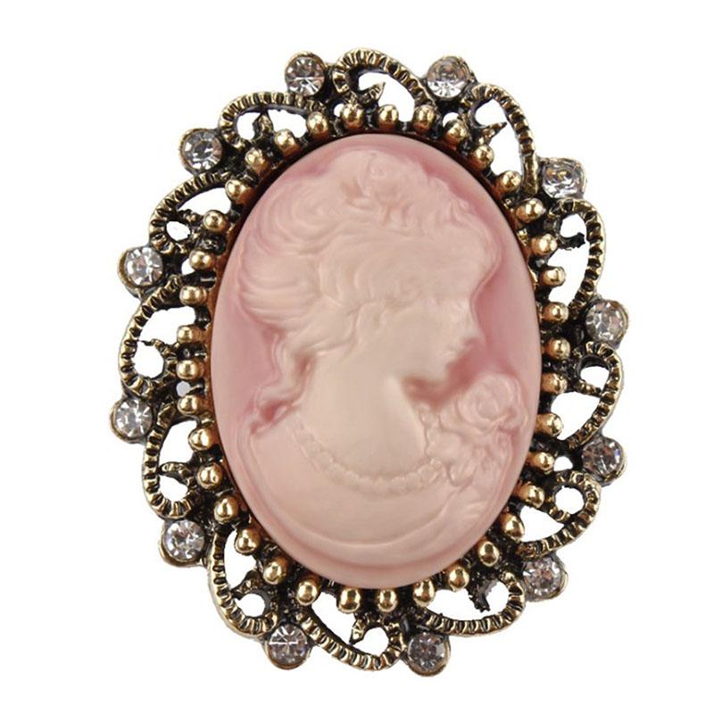 Vintage Gothic Style Head Statue Cameo Brooch Rhinestone Brooch For Women