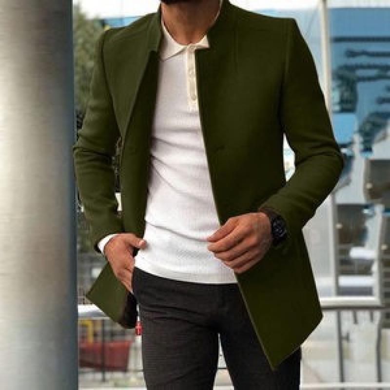 European Size Men's Spring/Fall Slim Fit Woolen Coat - Solid Color Youth Suit