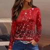 Women's Christmas Themed Round Neck Long-sleeved T-shirt with Colorful Christmas Tree Print and Comfortable Polyester Pullover