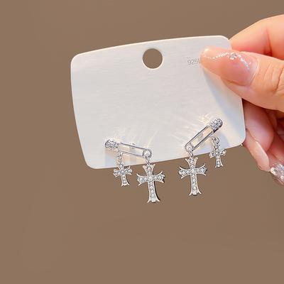 Mode Retro Kreuz Ohrstecker Ohrstecker Nische Leichter Luxus Kreative Hängeohrringe Ohrringe Damen