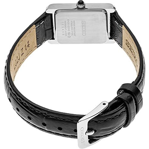 Seiko Essential Watch for Women - Essential - Waterproof Stainless Steel Rectangular Case with Leather Strap, White - SWR053. Essentials
