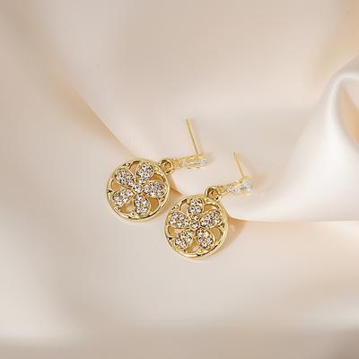 Pendientes de flores frescas concisos de moda con circonitas, pendientes versátiles y chic para chicas con estilo