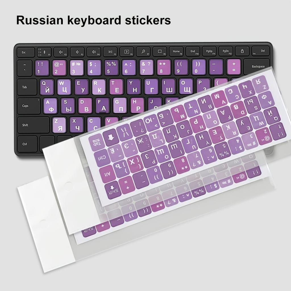 Bilingual Keyboard Stickers 1pcs Durable English/Russian Keyboard Stickers Keycaps, Transparent Adhesive Pads for Laptop, Desktop, Typing Practice