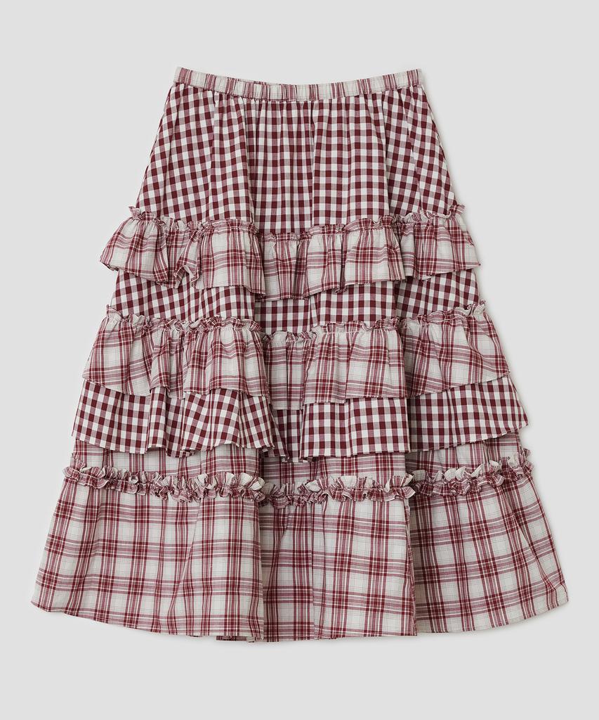 Taibseobiseu Voluminous Check Tier Skirt [Red]